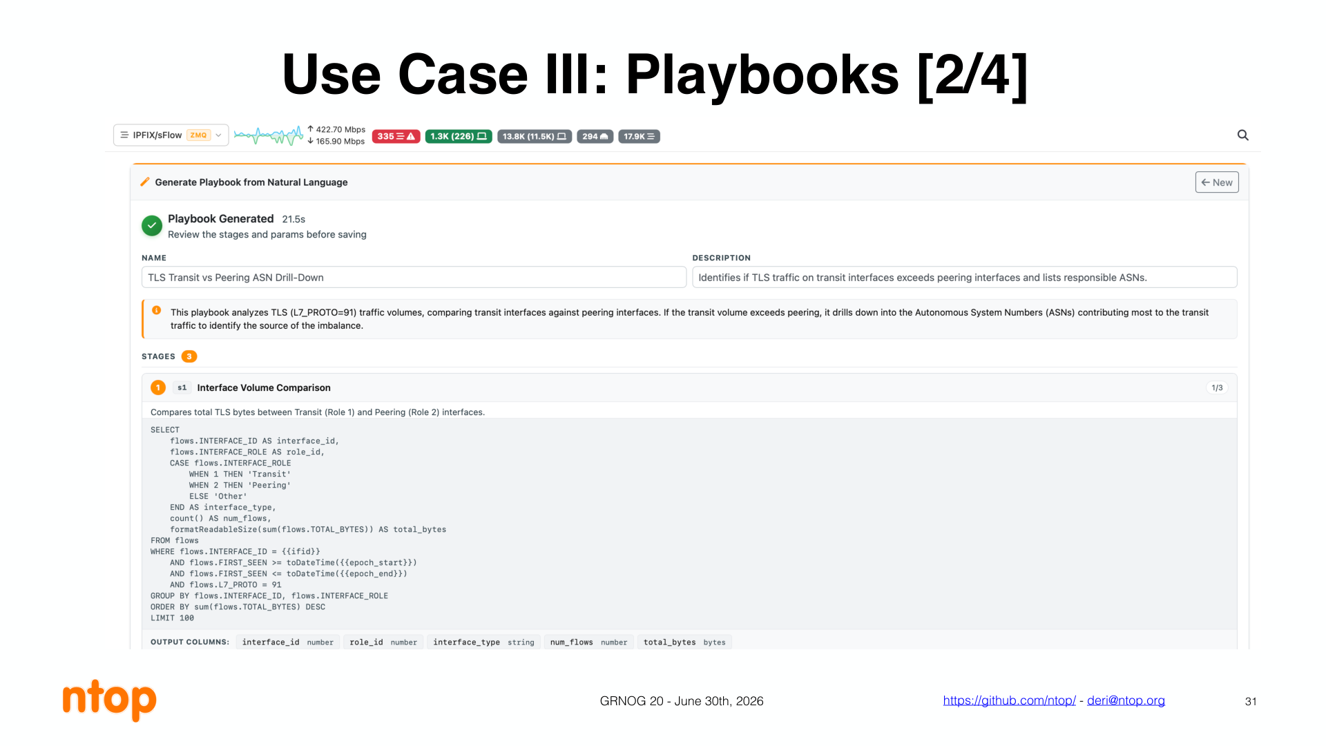 Playbook gerado com etapas e o SQL correspondente